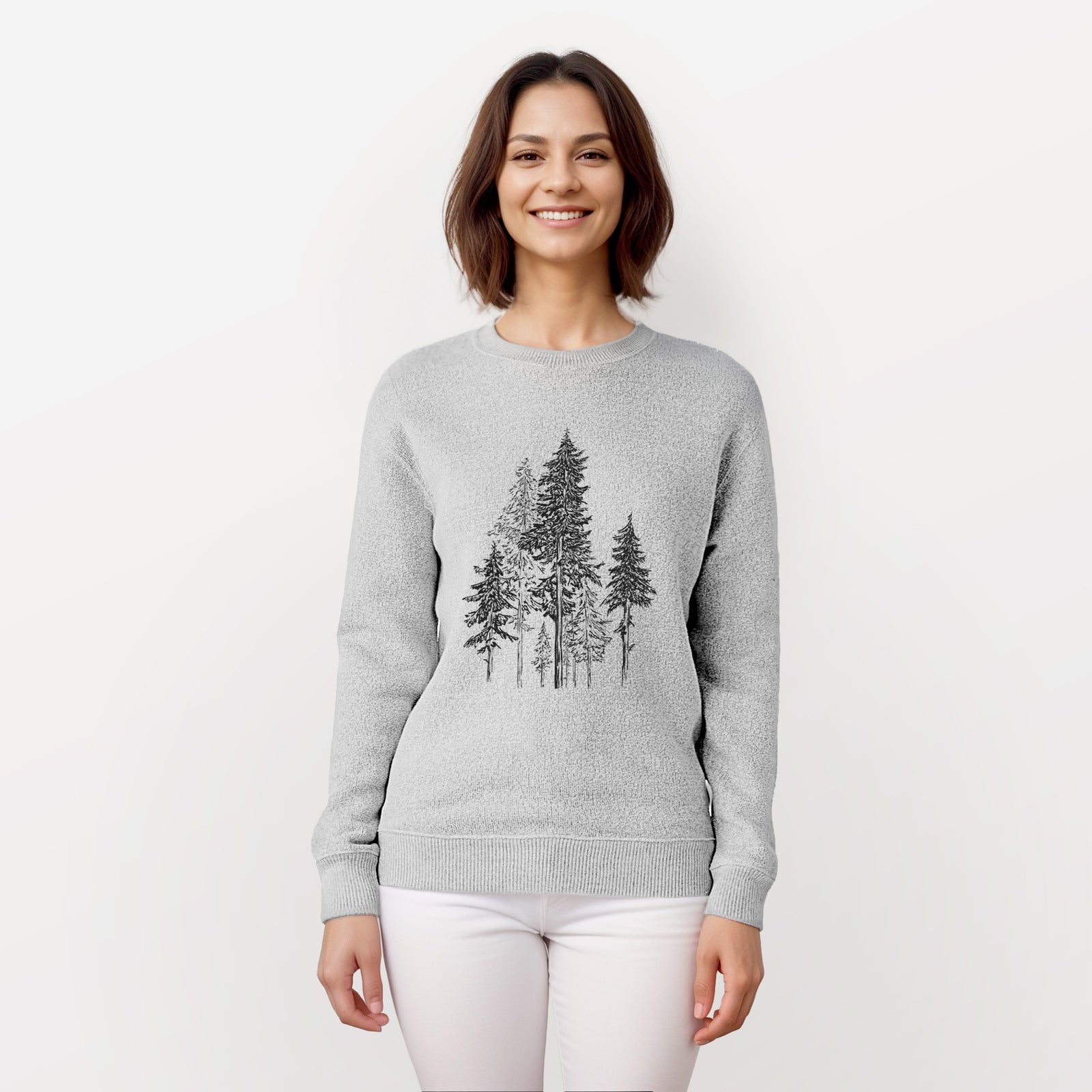 Gray sweatshirt with tree design on a white background