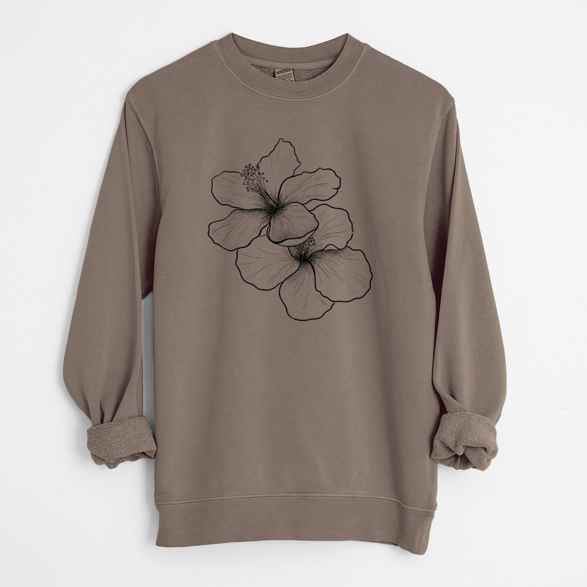 Hibiscus Flowers - Unisex Pigment Dyed Crew Sweatshirt in Espresso Brown Color