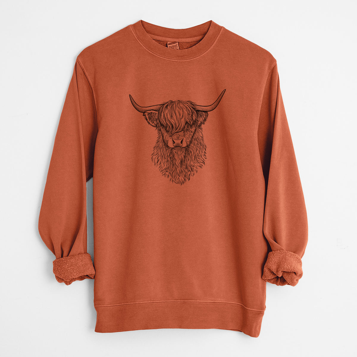 Scottish Highland Cow - Bos taurus taurus - Unisex Pigment Dyed Crew Sweatshirt in Amber