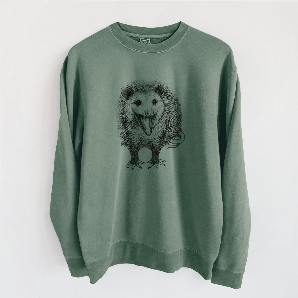 Hissing Opossum - Didelphidae - Unisex Pigment Dyed Crew Sweatshirt in Alpine Green