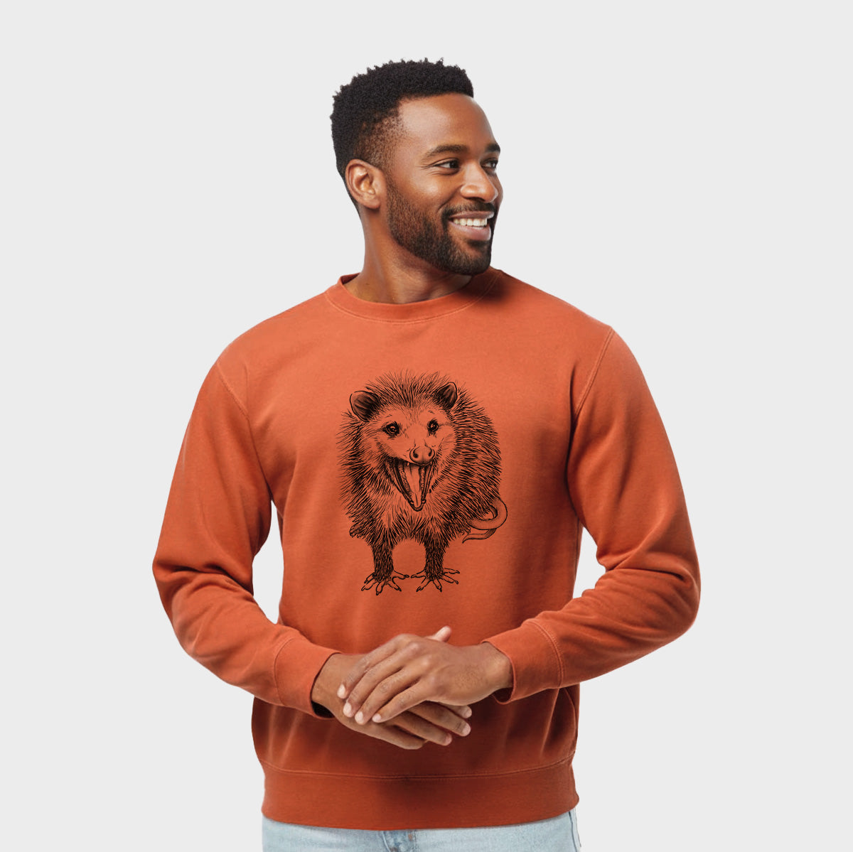Hissing Opossum - Didelphidae - Unisex Pigment Dyed Crew Sweatshirt in Amber