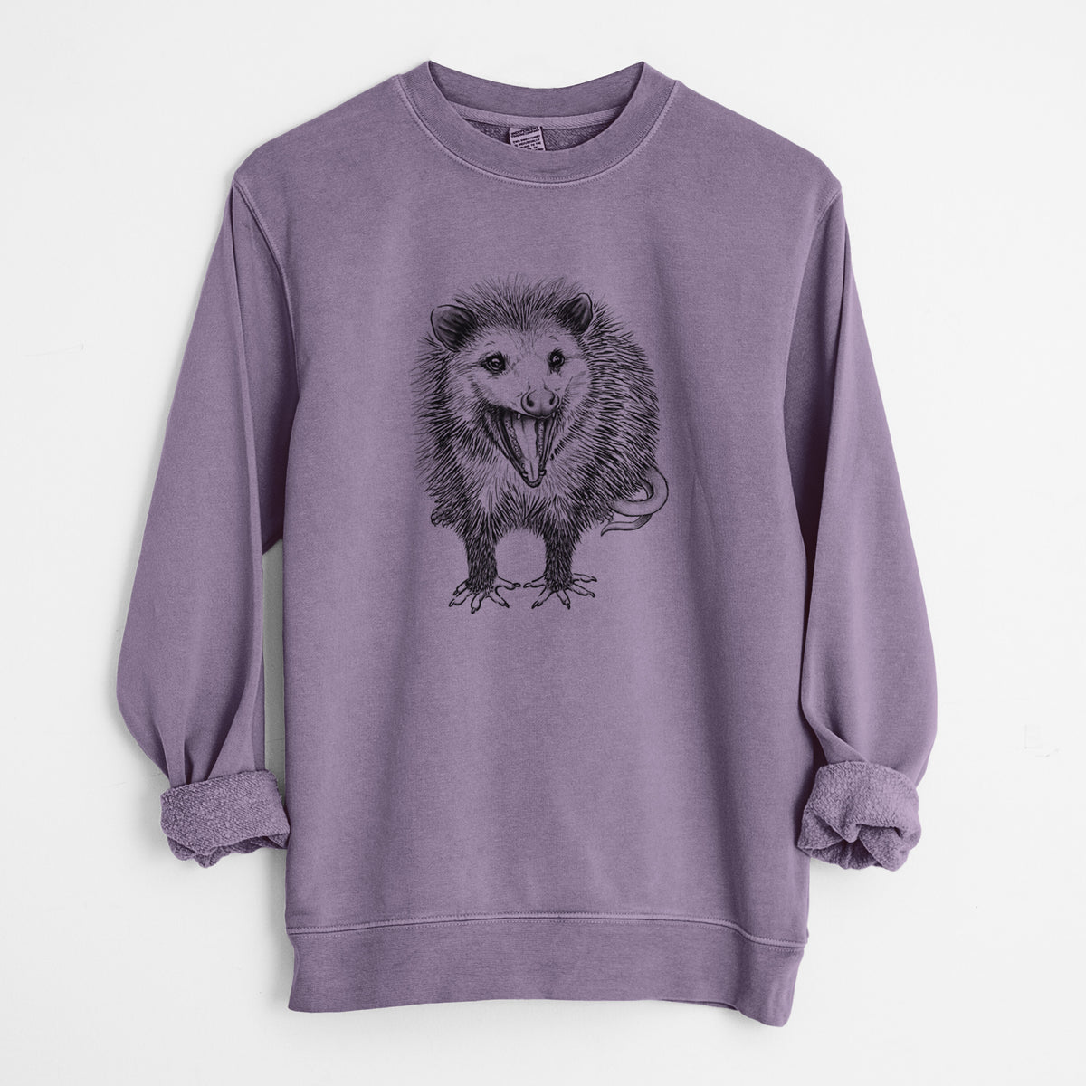 Hissing Opossum - Didelphidae - Unisex Pigment Dyed Crew Sweatshirt in Plum