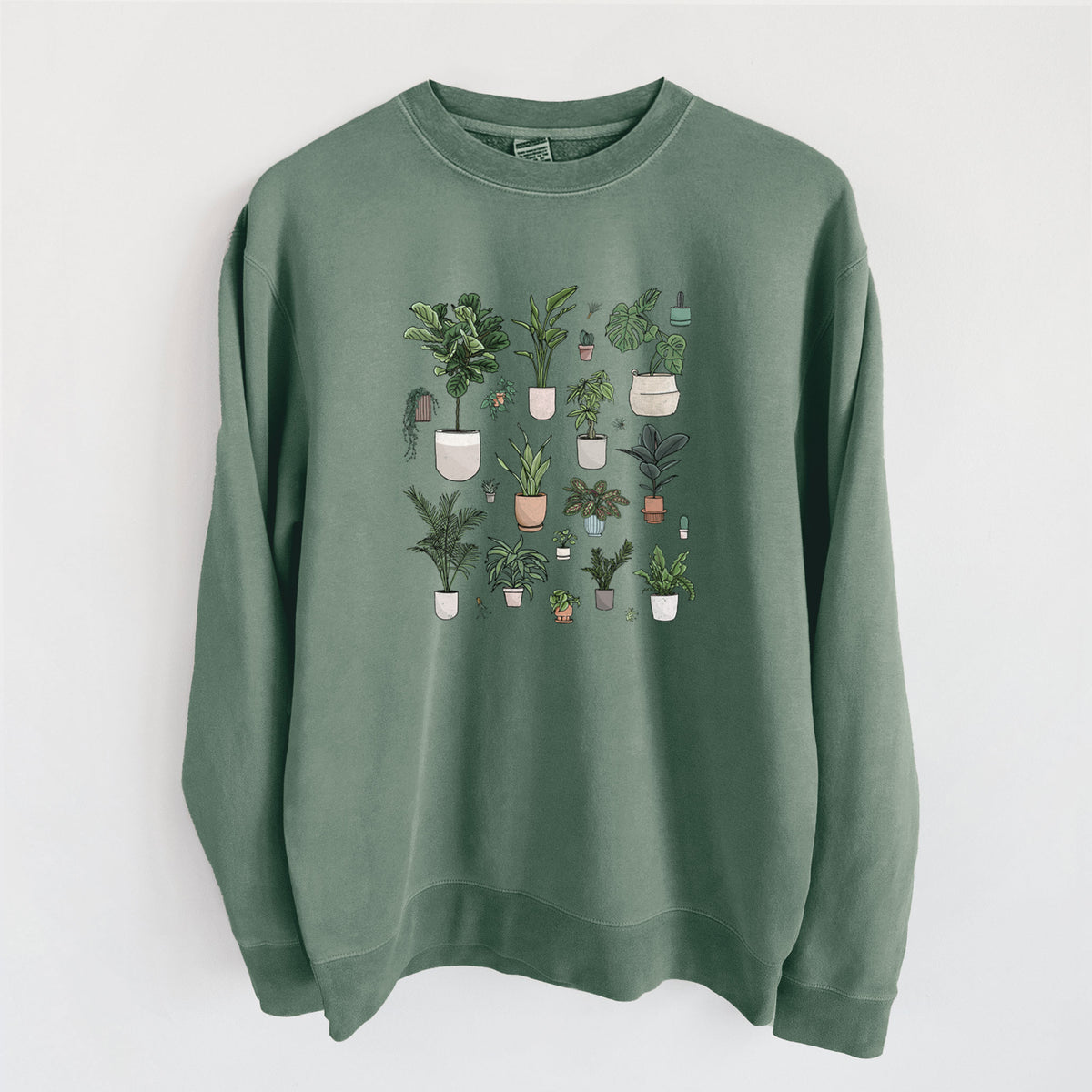 Collection of Houseplants - Unisex Pigment Dyed Crew Sweatshirt in Alpine Green
