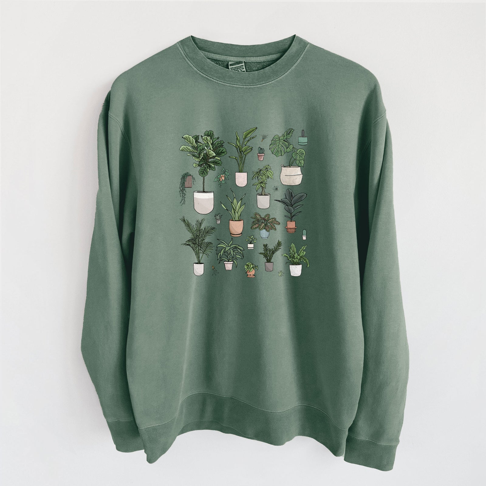 Collection of Houseplants - Unisex Pigment Dyed Crew Sweatshirt in Alpine Green