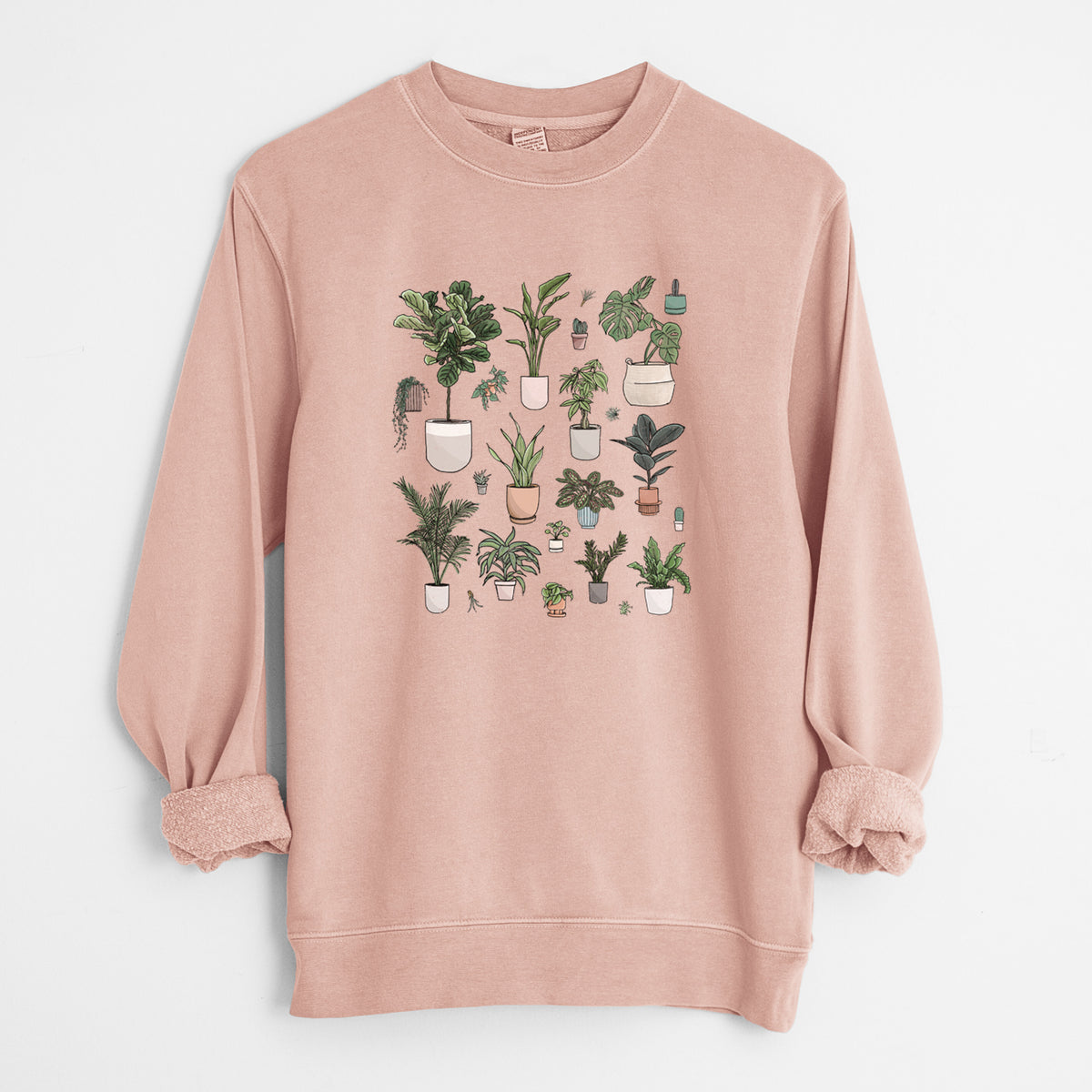 Collection of Houseplants - Unisex Pigment Dyed Crew Sweatshirt in Dusty Pink