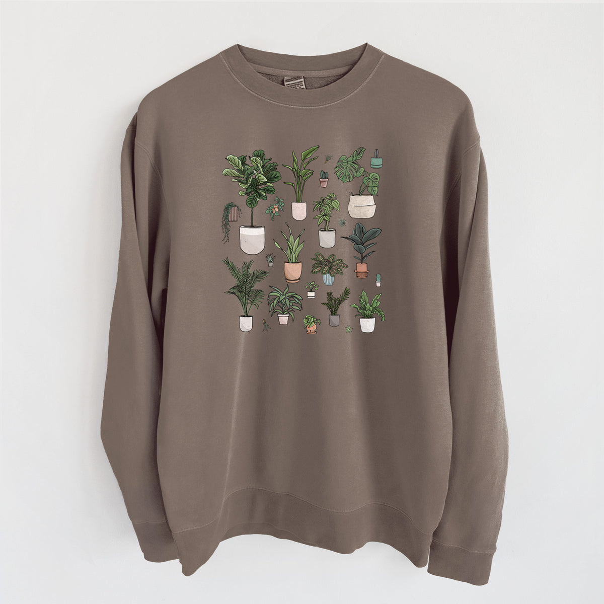 Collection of Houseplants - Unisex Pigment Dyed Crew Sweatshirt in Espresso