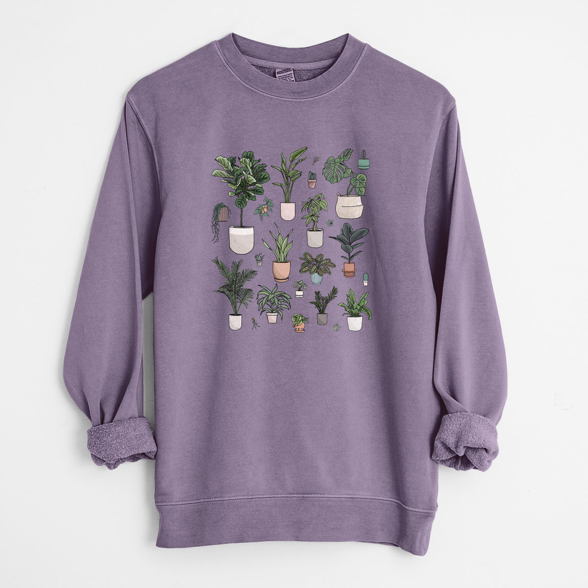 Collection of Houseplants - Unisex Pigment Dyed Crew Sweatshirt in Plum
