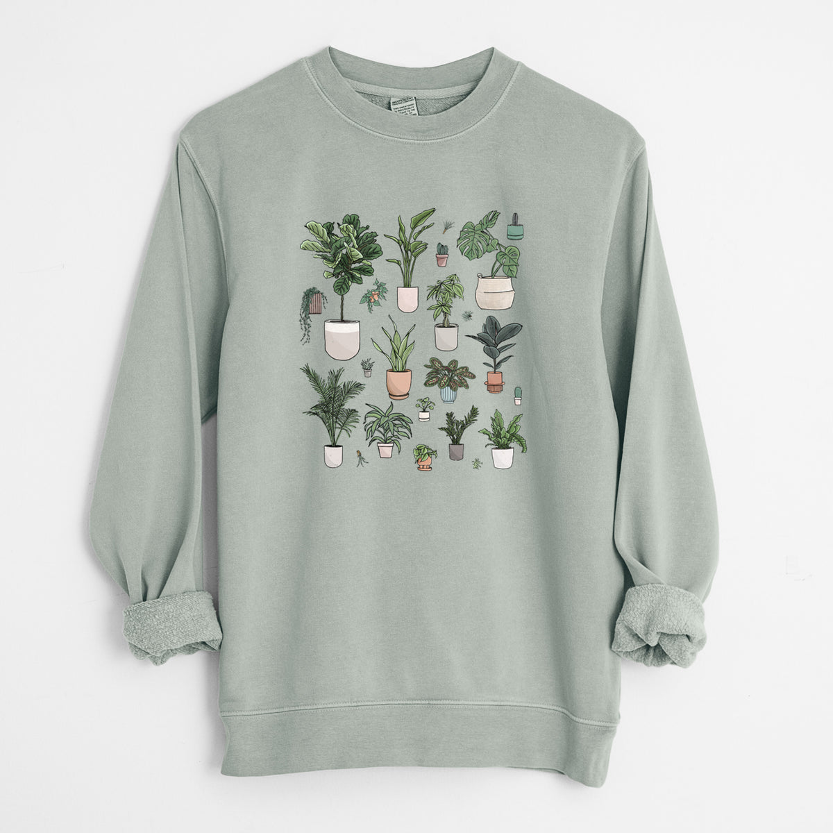 Collection of Houseplants - Unisex Pigment Dyed Crew Sweatshirt in Sage