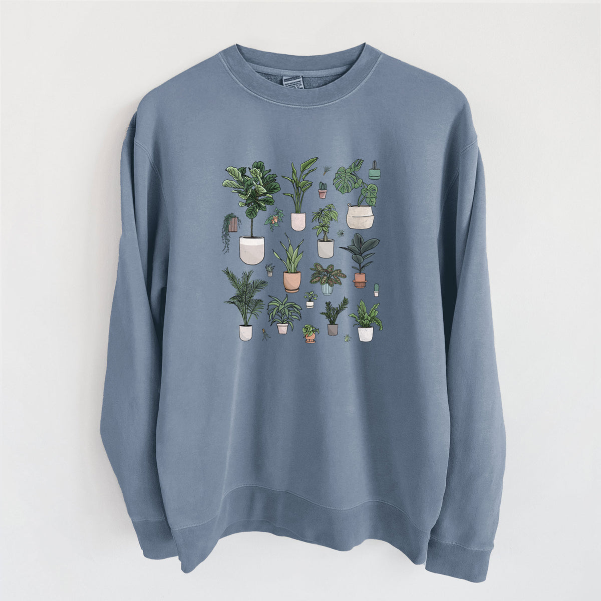Collection of Houseplants - Unisex Pigment Dyed Crew Sweatshirt in Slate Blue