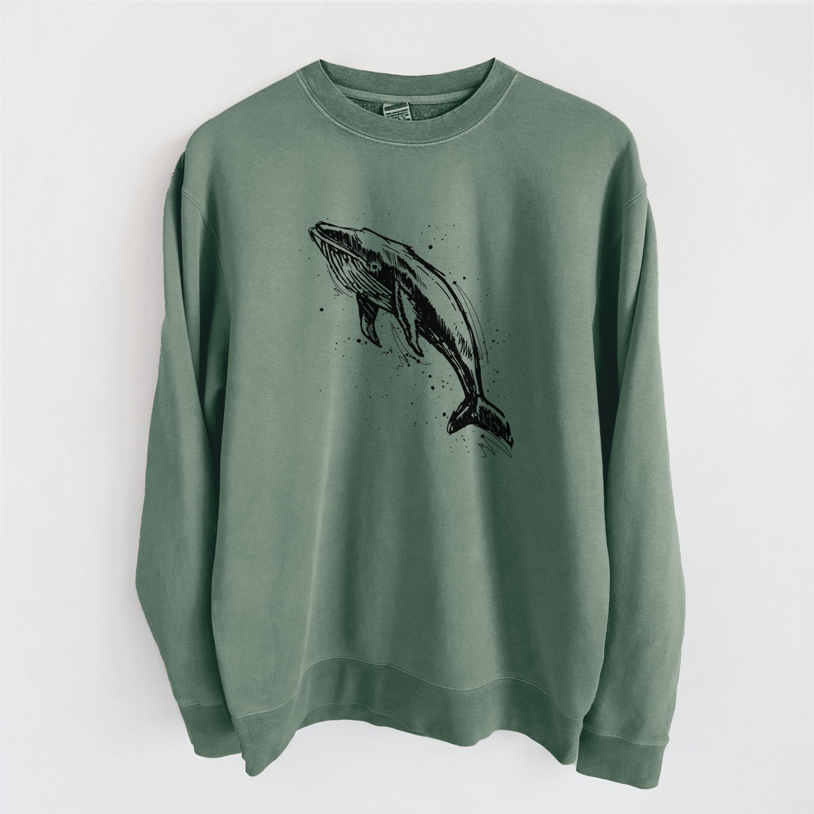 Humpback Whale - Unisex Pigment Dyed Crew Sweatshirt in Alpine Green