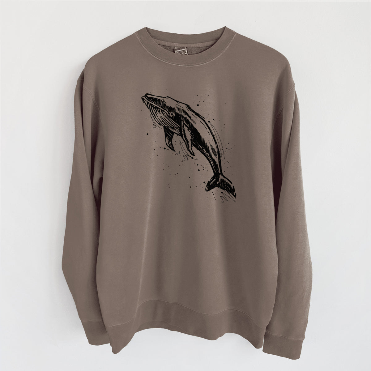 Humpback Whale - Unisex Pigment Dyed Crew Sweatshirt in Espresso Brown Color