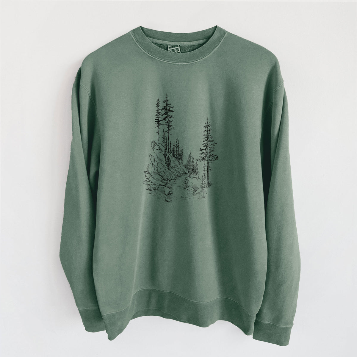 Into the Woods - Hiking - Unisex Pigment Dyed Crew Sweatshirt in Alpine Green