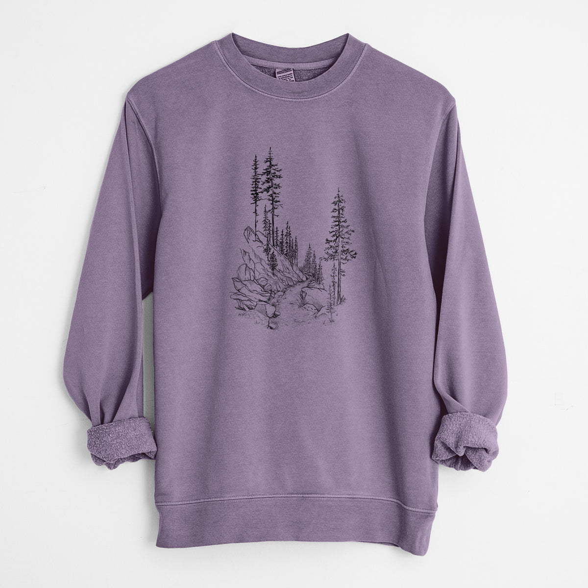 Into the Woods - Hiking - Unisex Pigment Dyed Crew Sweatshirt in Plum