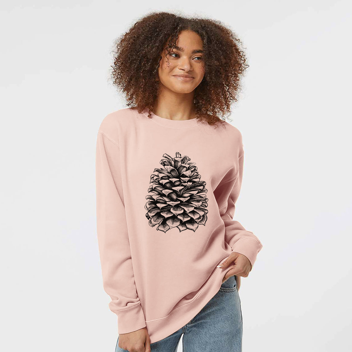 Pinus Jeffreyi - Jeffrey Pine Cone - Unisex Pigment Dyed Crew Sweatshirt in Dusty Pink