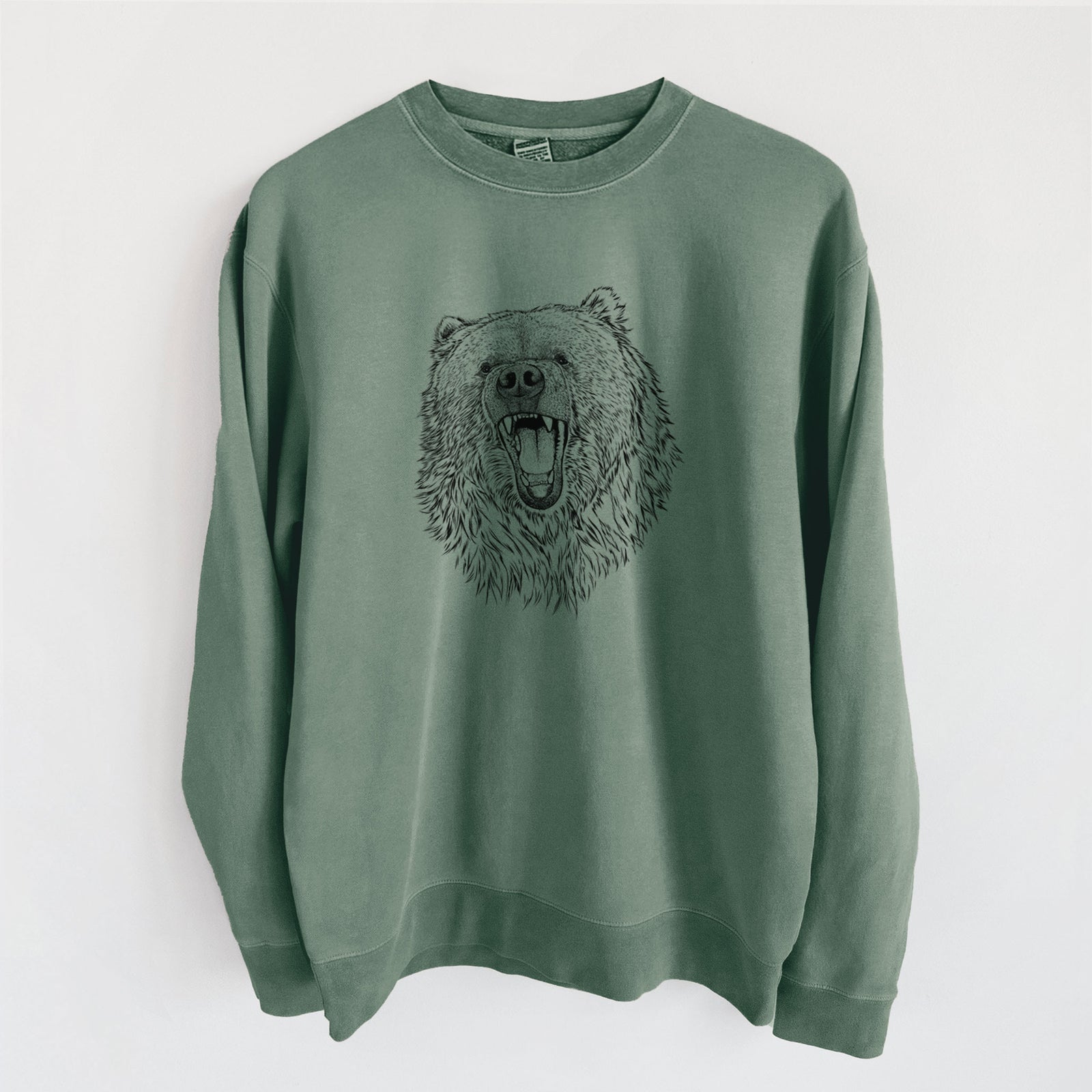 Ursus arctos - Kodiak Bear - Unisex Pigment Dyed Crew Sweatshirt in Alpine Green