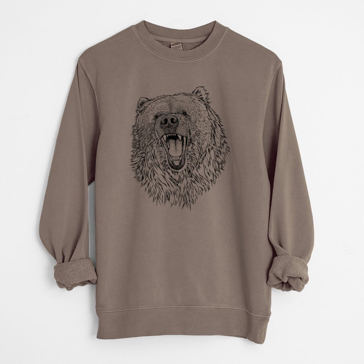 Ursus arctos - Kodiak Bear - Unisex Pigment Dyed Crew Sweatshirt in Espresso Brown Color