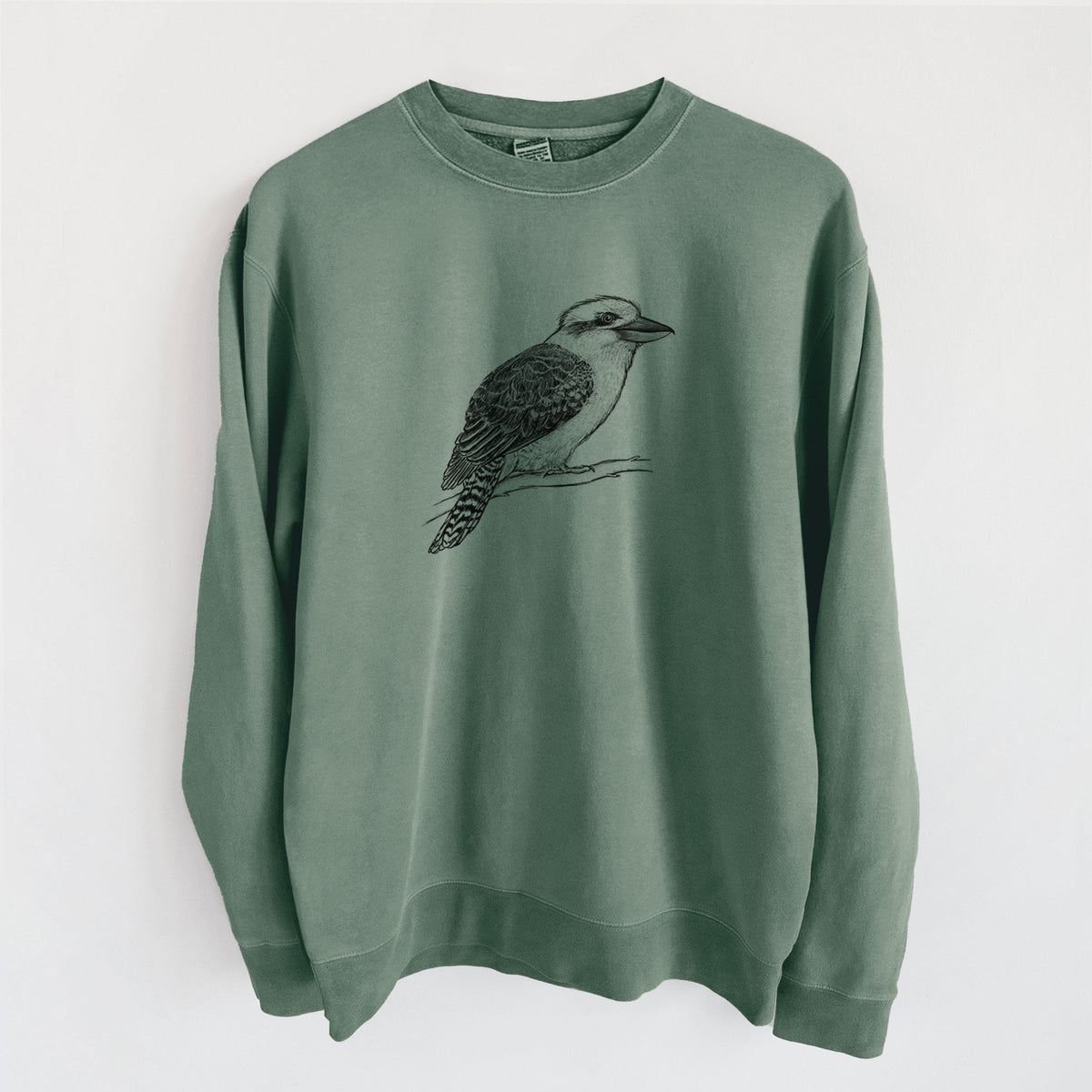 Kookaburra - Dacelo novaeguineae - Unisex Pigment Dyed Crew Sweatshirt in Alpine Green