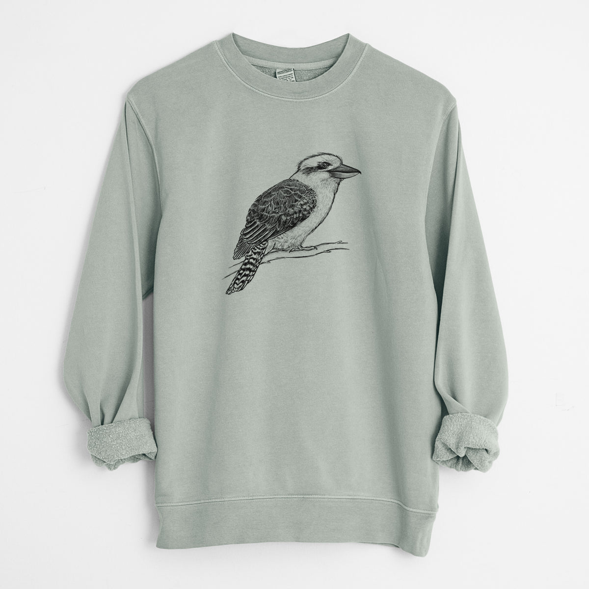 Kookaburra - Dacelo novaeguineae - Unisex Pigment Dyed Crew Sweatshirt in Sage
