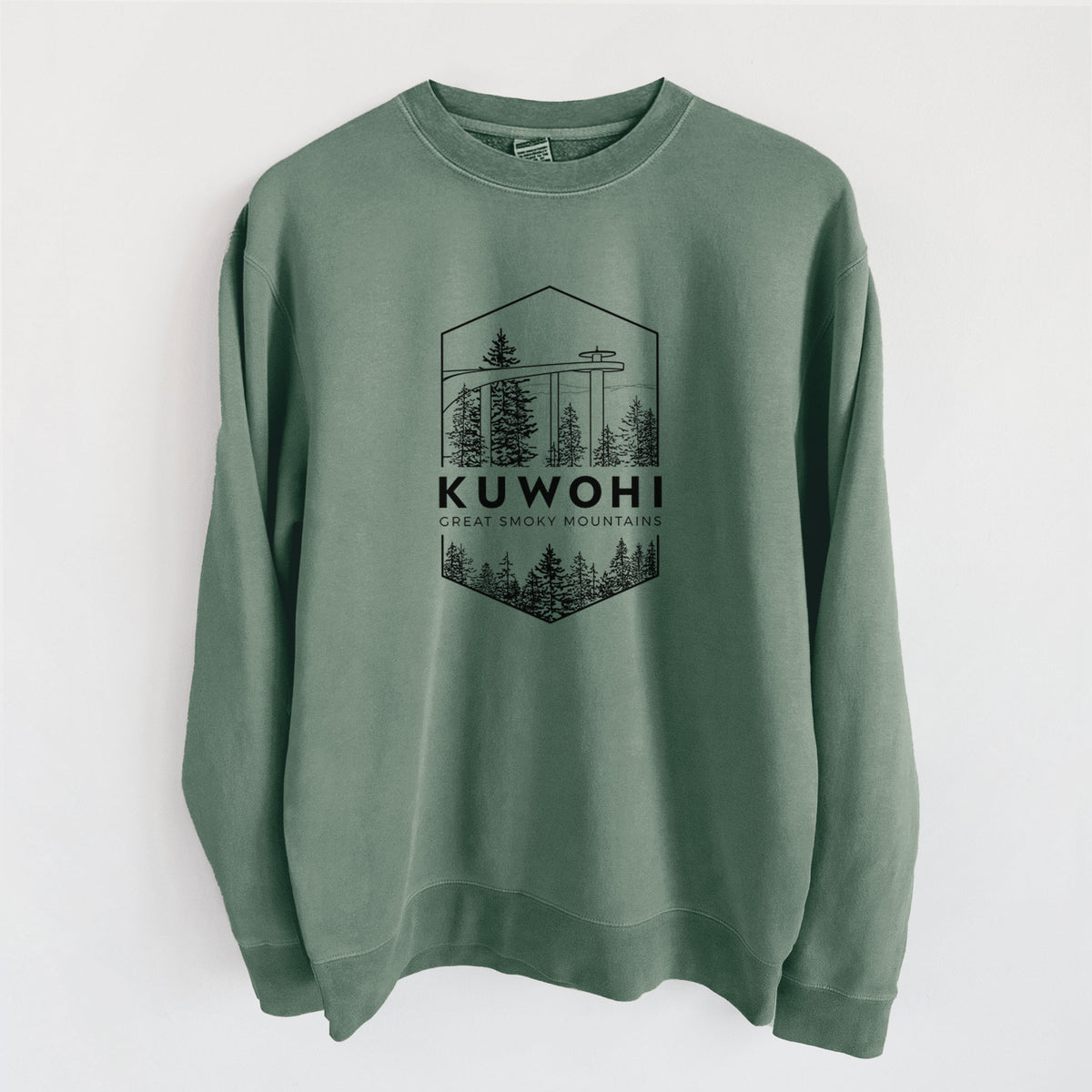 Kuwohi - Great Smoky Mountains National Park - Unisex Pigment Dyed Crew Sweatshirt in Alpine Green