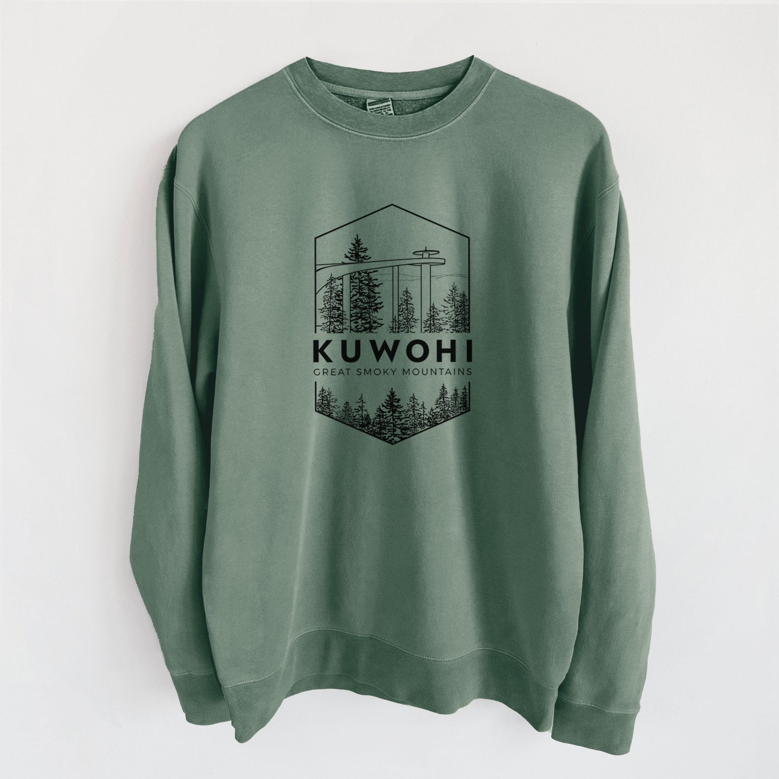 Kuwohi - Great Smoky Mountains National Park - Unisex Pigment Dyed Crew Sweatshirt in Alpine Green