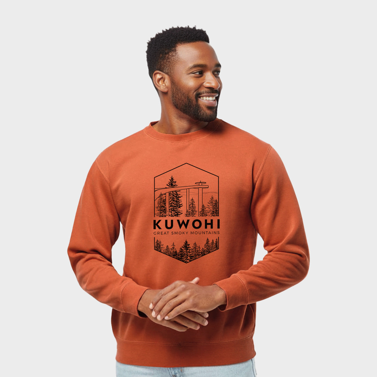 Kuwohi - Great Smoky Mountains National Park - Unisex Pigment Dyed Crew Sweatshirt in Amber
