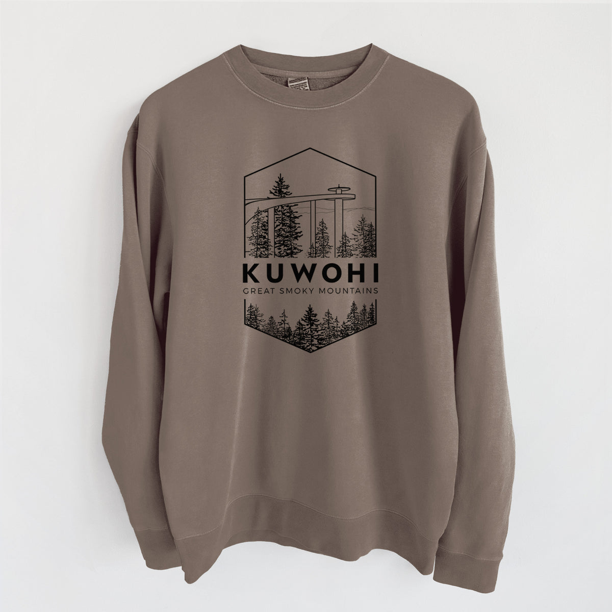 Kuwohi - Great Smoky Mountains National Park - Unisex Pigment Dyed Crew Sweatshirt in Espresso Brown Color