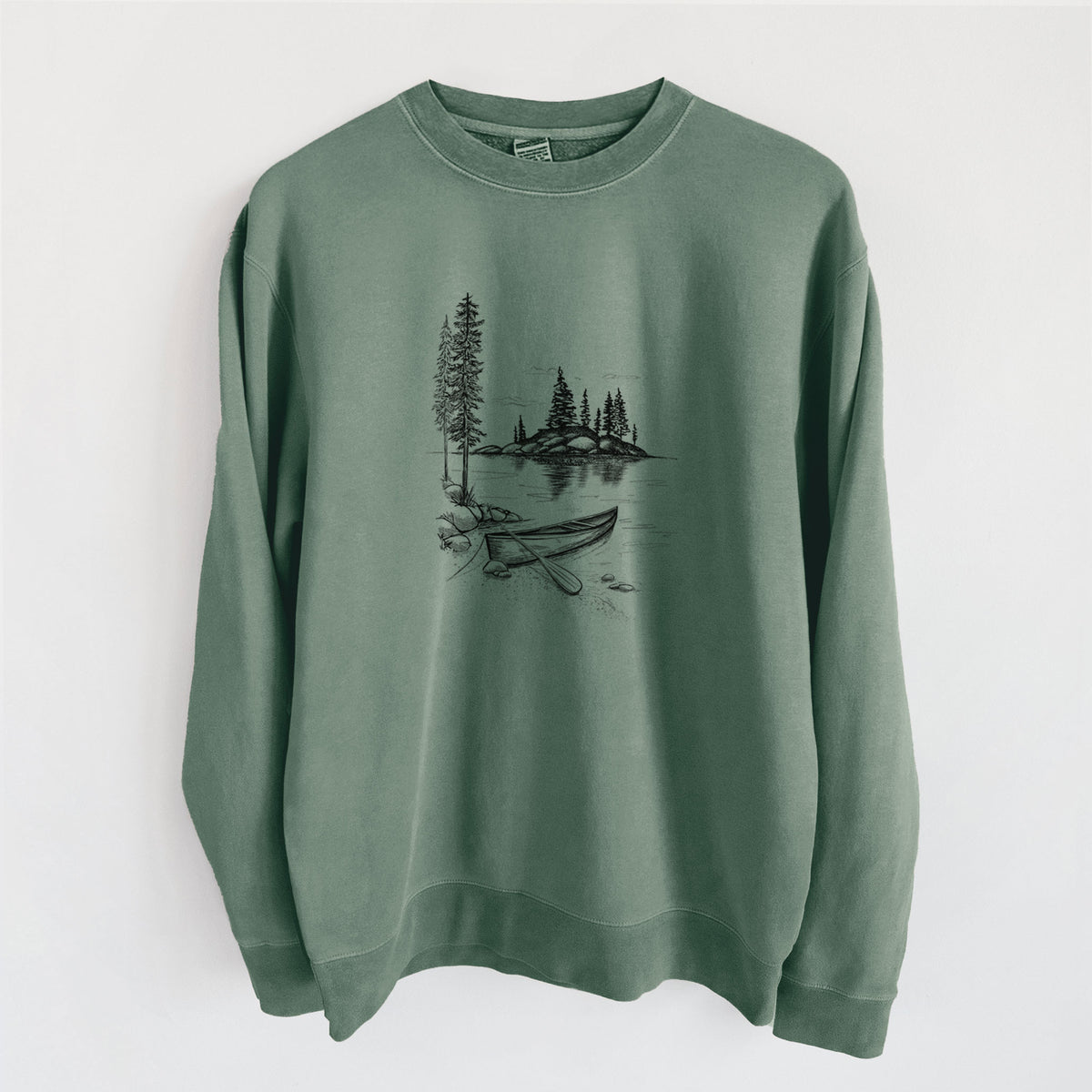 Lakeside Canoe - Unisex Pigment Dyed Crew Sweatshirt in Alpine Green