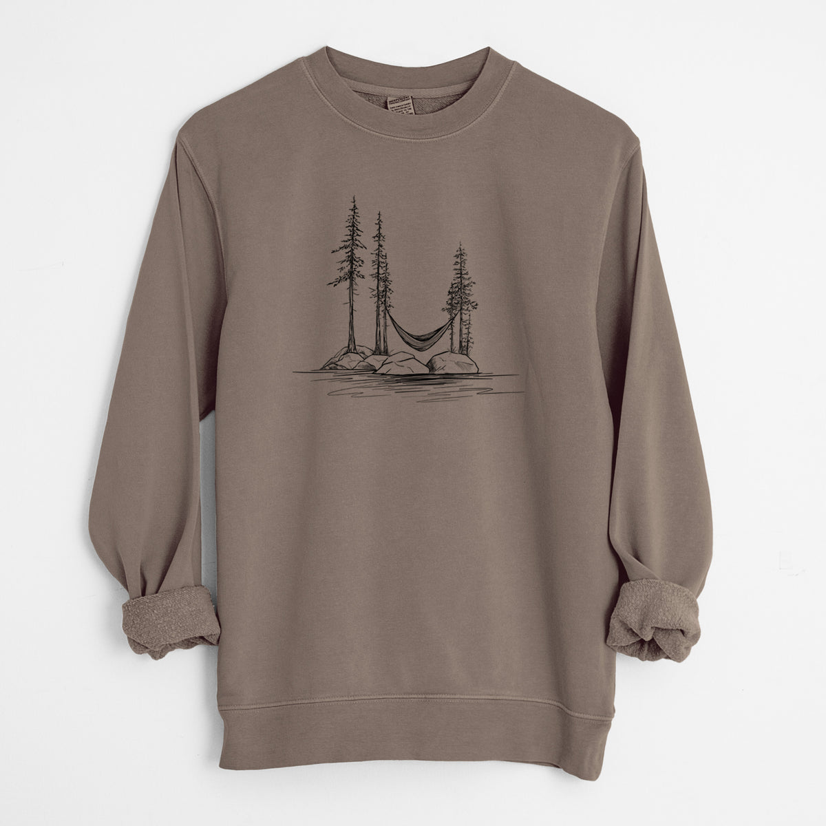 Lakeside Hammock - Unisex Pigment Dyed Crew Sweatshirt in Espresso Brown Color