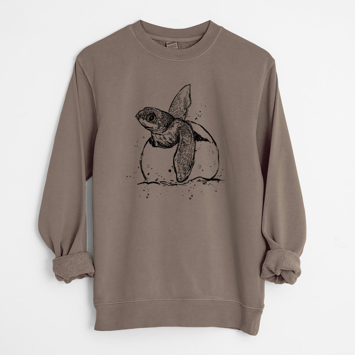 Leatherback Turtle Hatching - Unisex Pigment Dyed Crew Sweatshirt in Espresso Brown Color