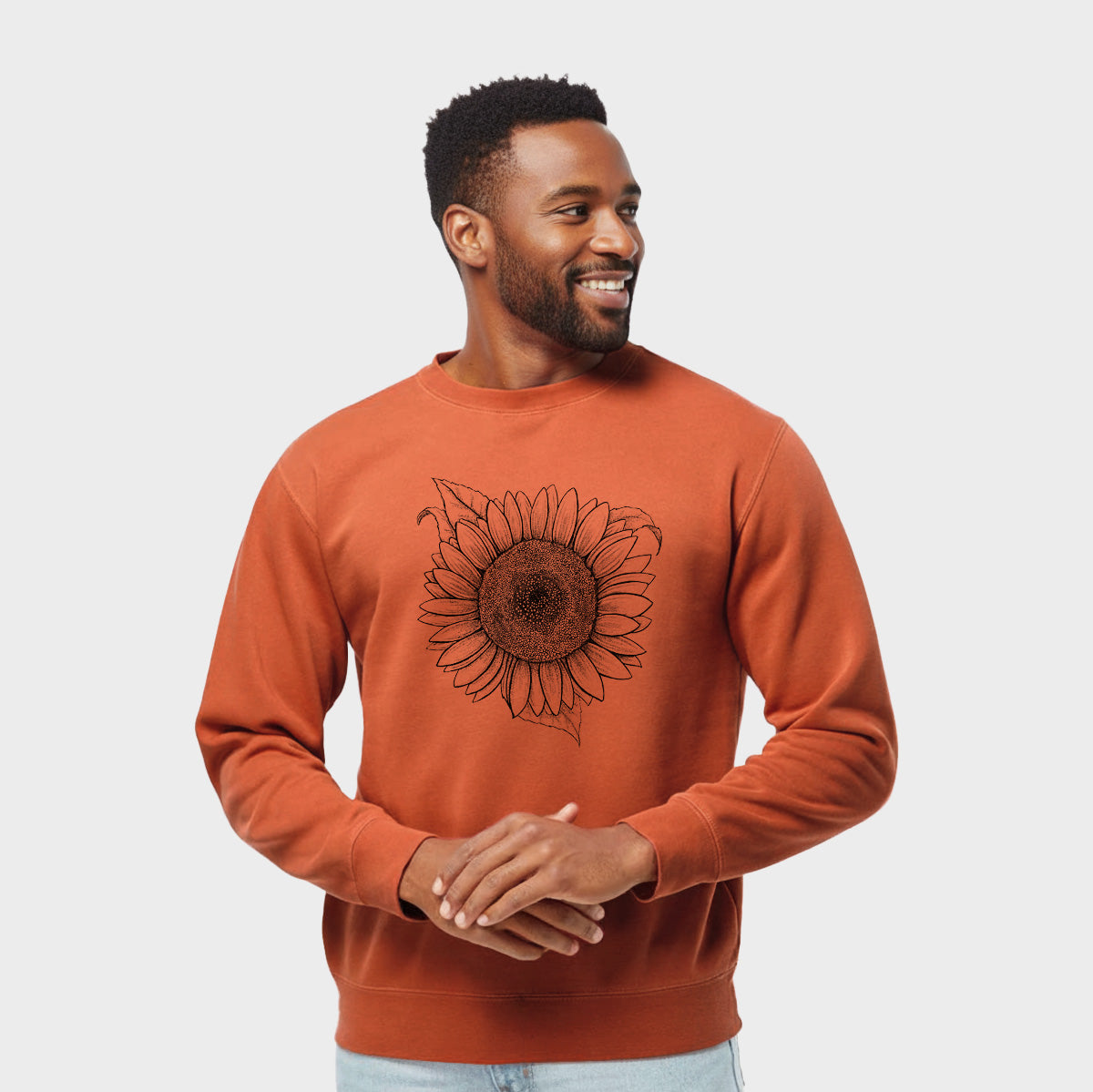 Lemon Queen Sunflower - Helianthus Annuus - Unisex Pigment Dyed Crew Sweatshirt in Amber
