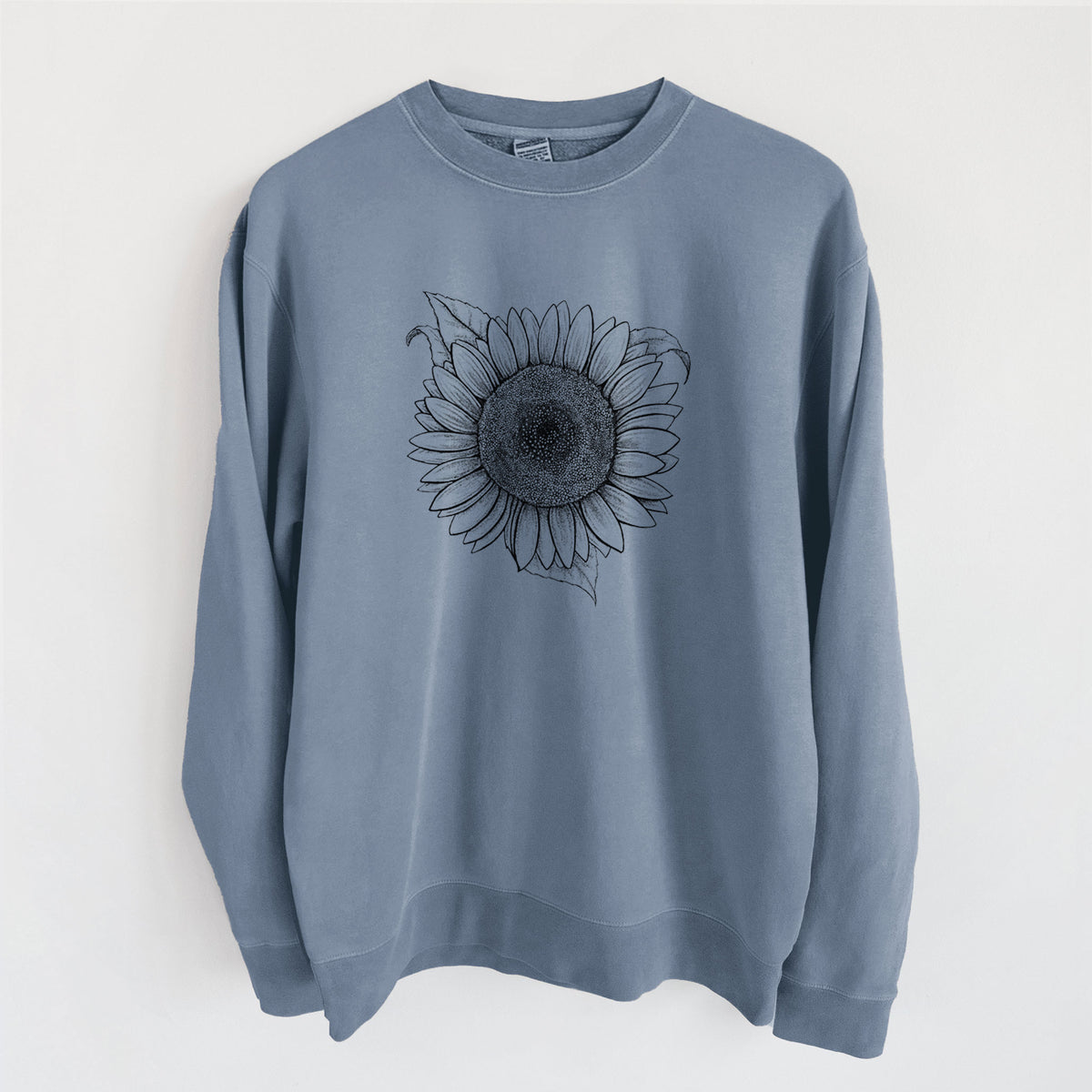 Lemon Queen Sunflower - Helianthus Annuus - Unisex Pigment Dyed Crew Sweatshirt in Slate Blue