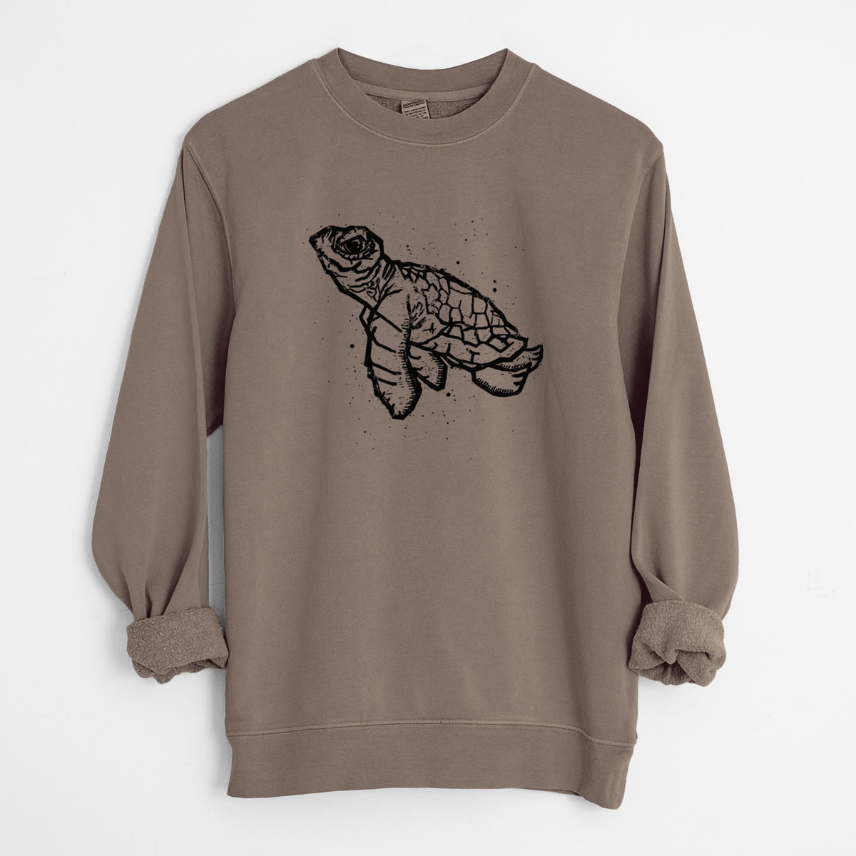 Baby Sea Turtle - Unisex Pigment Dyed Crew Sweatshirt in Espresso Brown Color