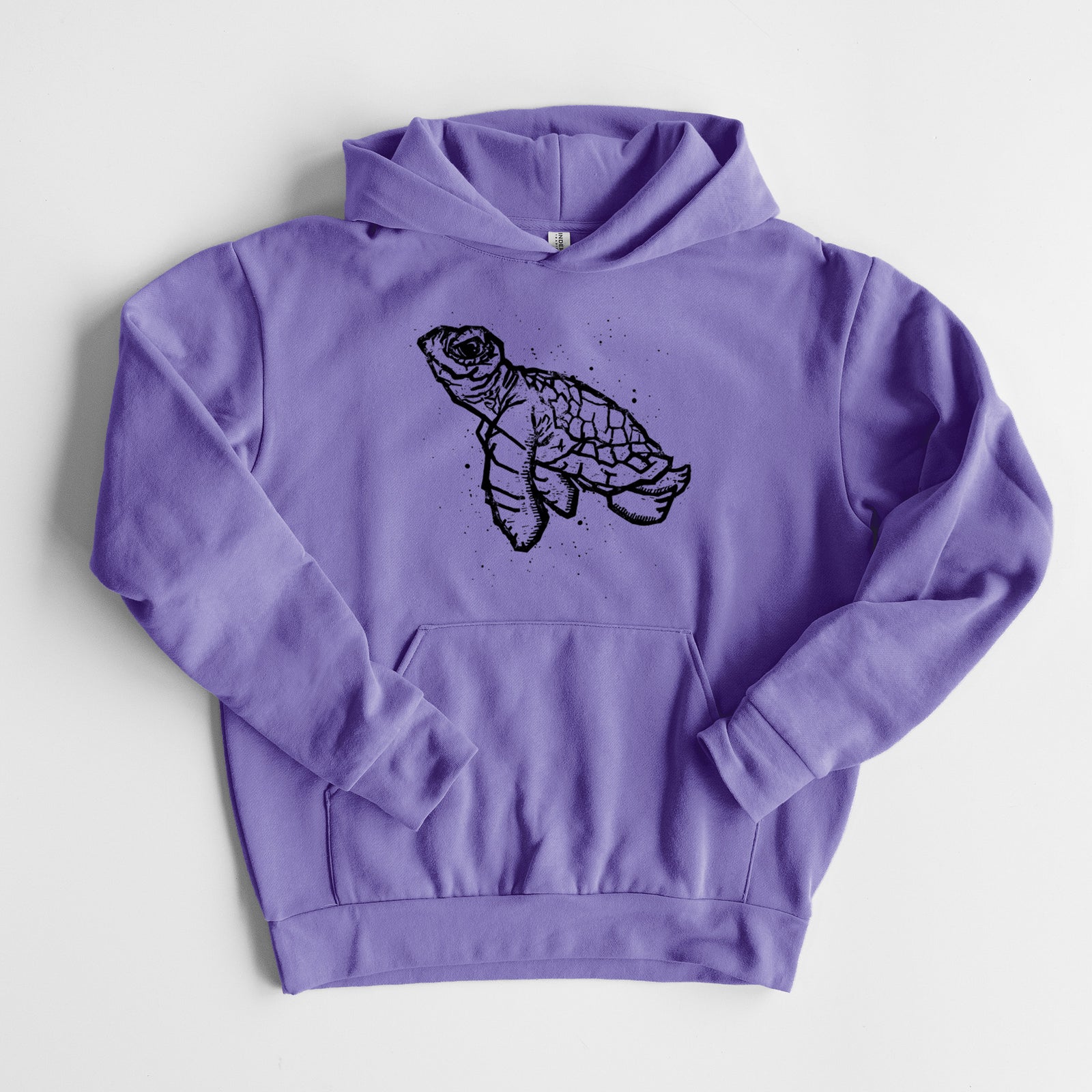Baby Sea Turtle - Statement Midweight Hoodie in Violet, laid flat, showing the oversized boxy fit and front kangaroo pocket.