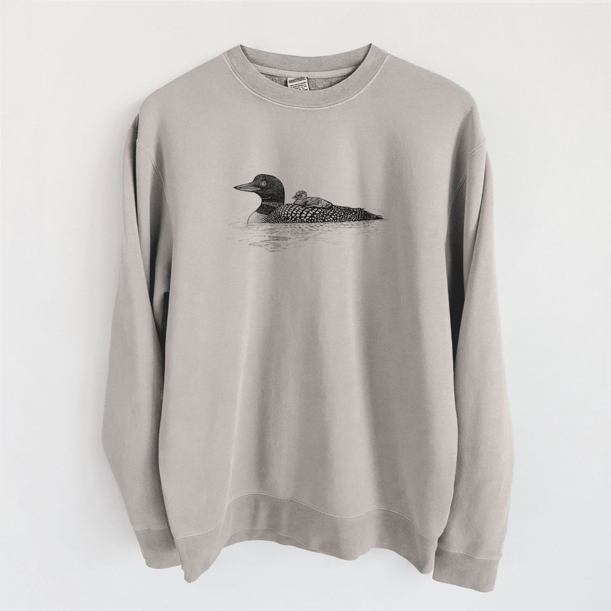Common Loon with Chick - Gavia immer - Unisex Pigment Dyed Crew Sweatshirt in Cement