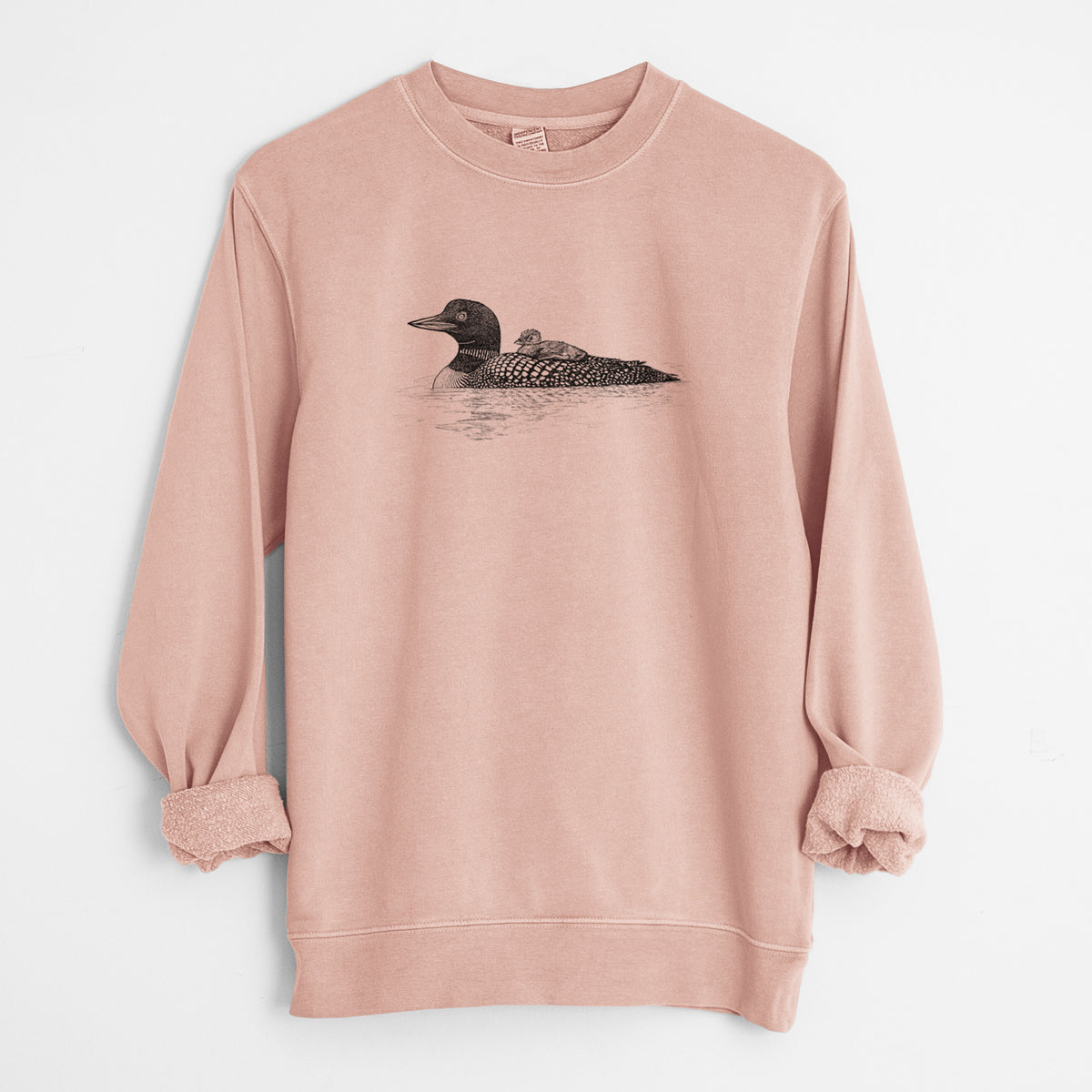 Common Loon with Chick - Gavia immer - Unisex Pigment Dyed Crew Sweatshirt in Dusty Pink