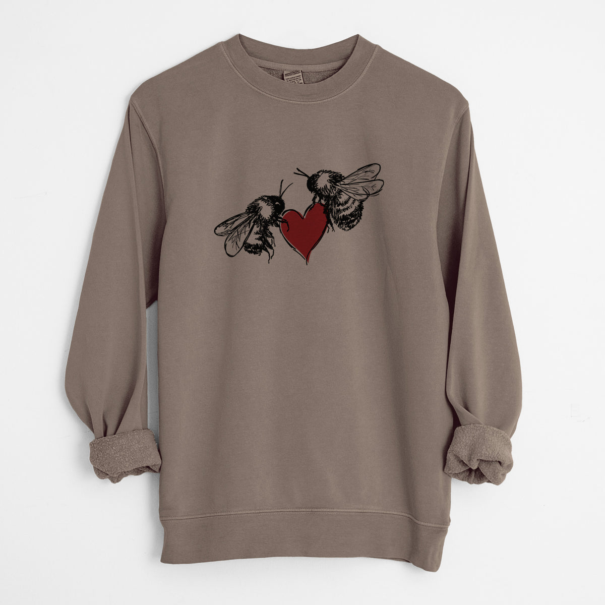 Love Bees - Unisex Pigment Dyed Crew Sweatshirt in Espresso Brown Color