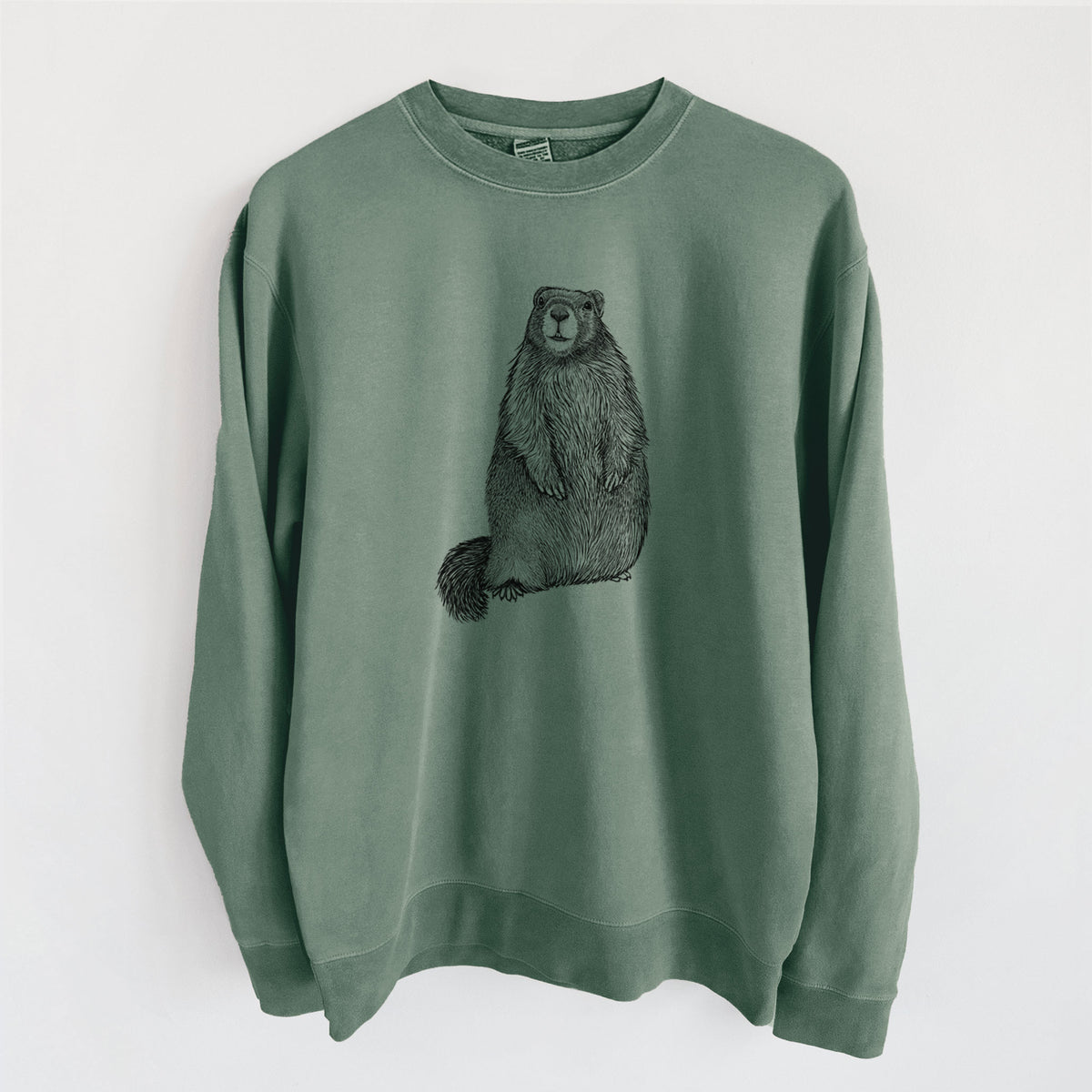 Yellow-bellied Marmot - Marmota flaviventris - Unisex Pigment Dyed Crew Sweatshirt in Alpine Green