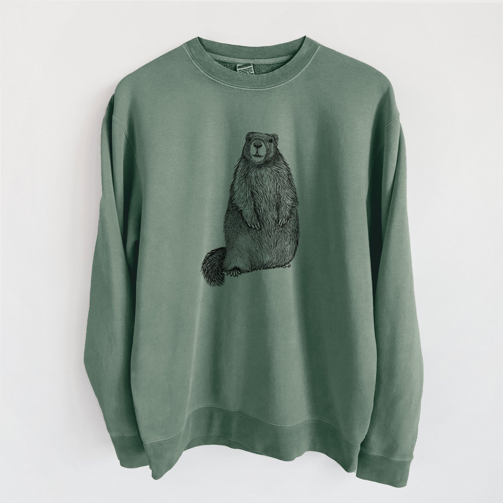 Yellow-bellied Marmot - Marmota flaviventris - Unisex Pigment Dyed Crew Sweatshirt in Alpine Green