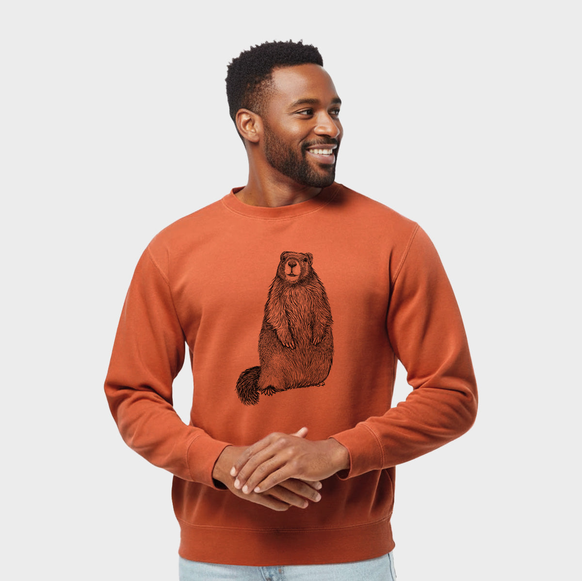 Yellow-bellied Marmot - Marmota flaviventris - Unisex Pigment Dyed Crew Sweatshirt in Amber