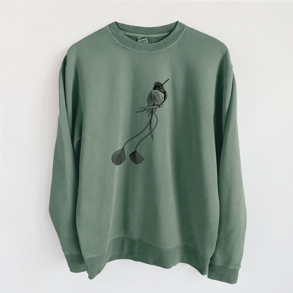 Marvelous Spatuletail Hummingbird - Unisex Pigment Dyed Crew Sweatshirt in Alpine Green