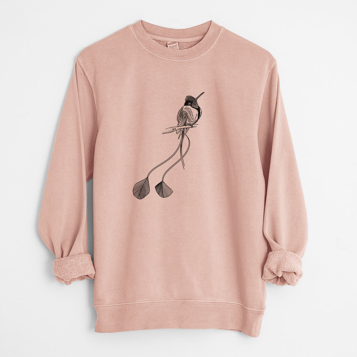 Marvelous Spatuletail Hummingbird - Unisex Pigment Dyed Crew Sweatshirt in Dusty Pink