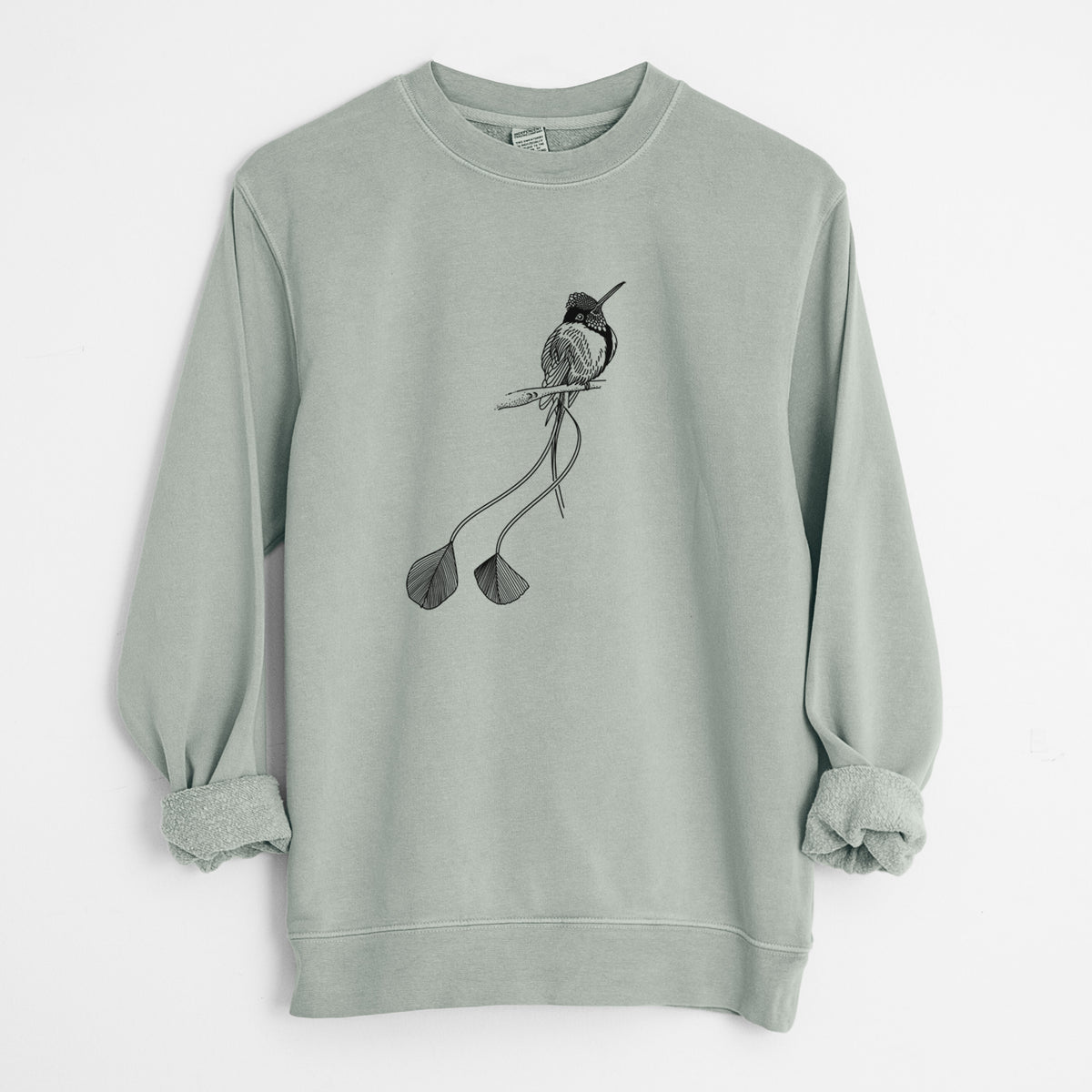 Marvelous Spatuletail Hummingbird - Unisex Pigment Dyed Crew Sweatshirt in Sage