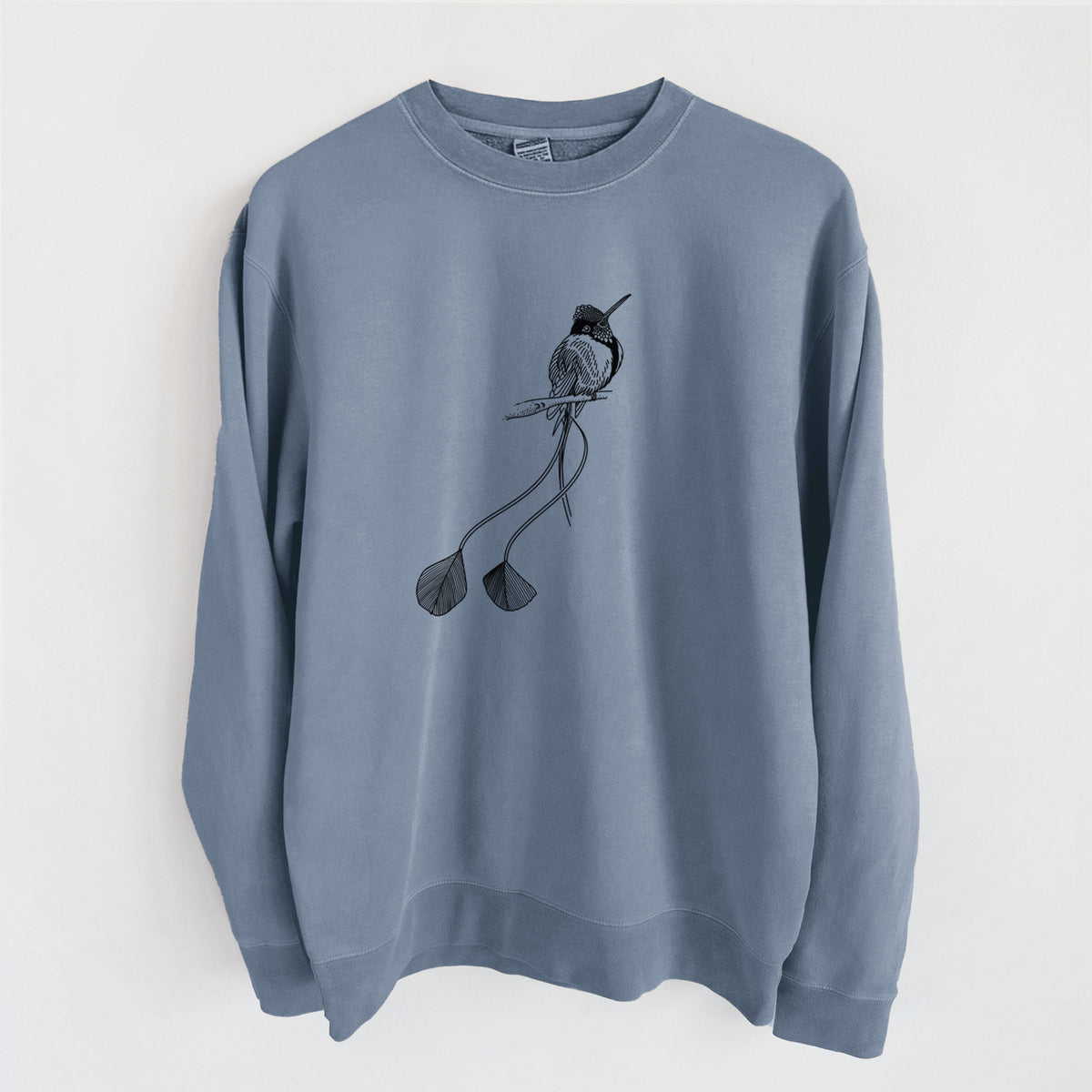 Marvelous Spatuletail Hummingbird - Unisex Pigment Dyed Crew Sweatshirt in Slate Blue
