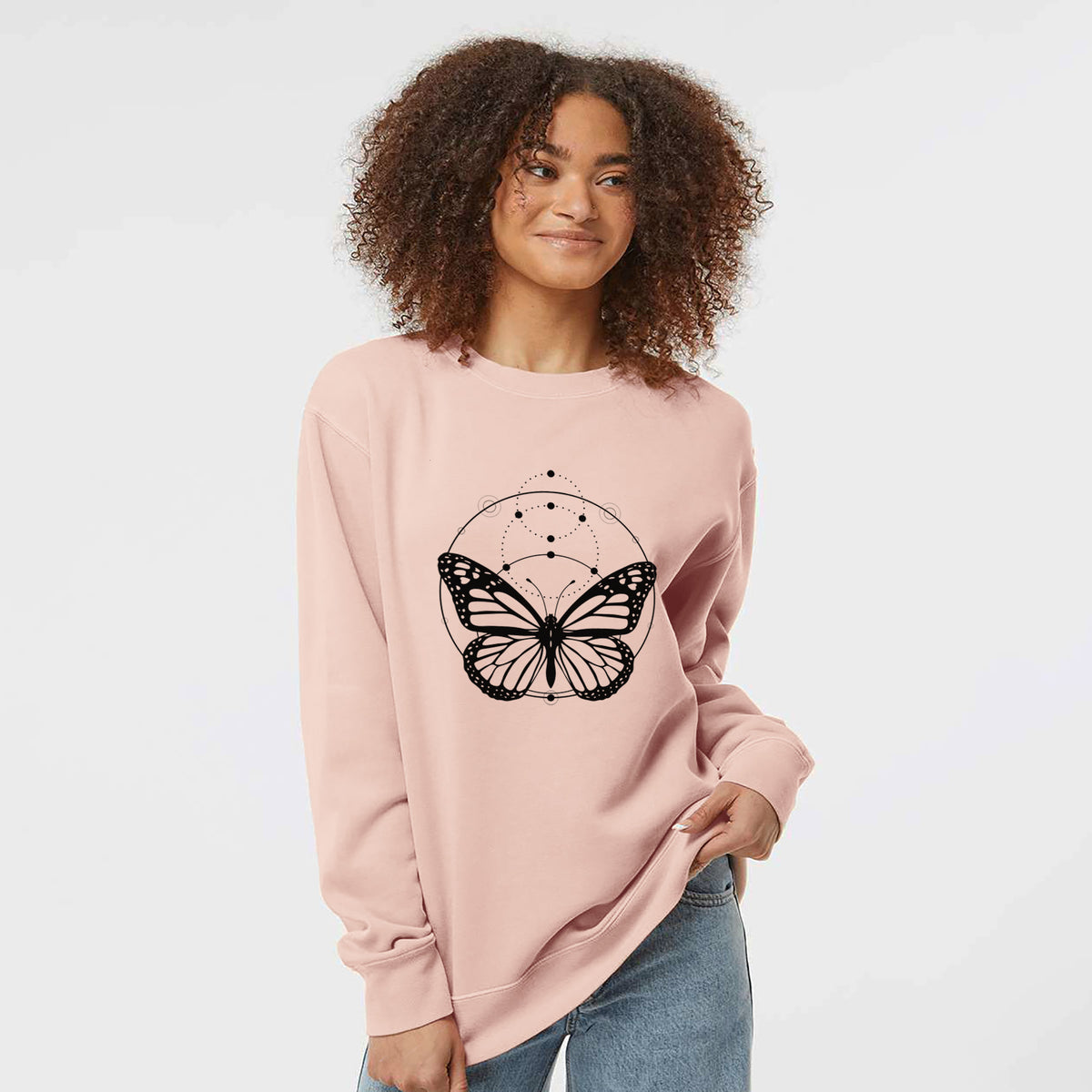 Monarch Symmetry - Unisex Pigment Dyed Crew Sweatshirt in Dusty Pink