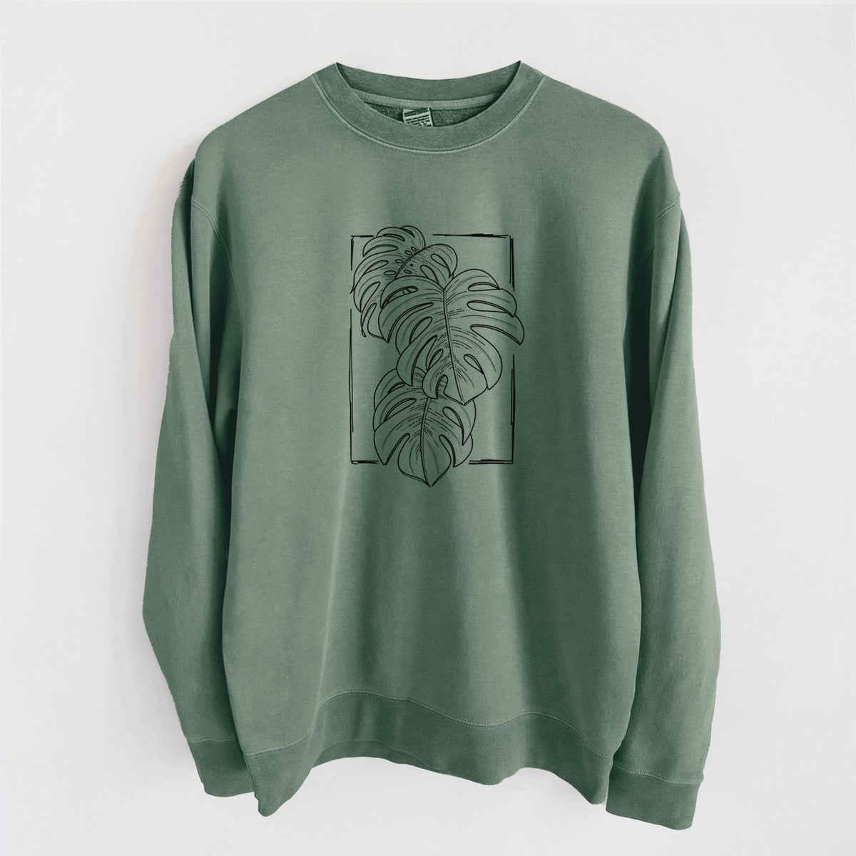 Monstera Deliciosa - Unisex Pigment Dyed Crew Sweatshirt in Alpine Green