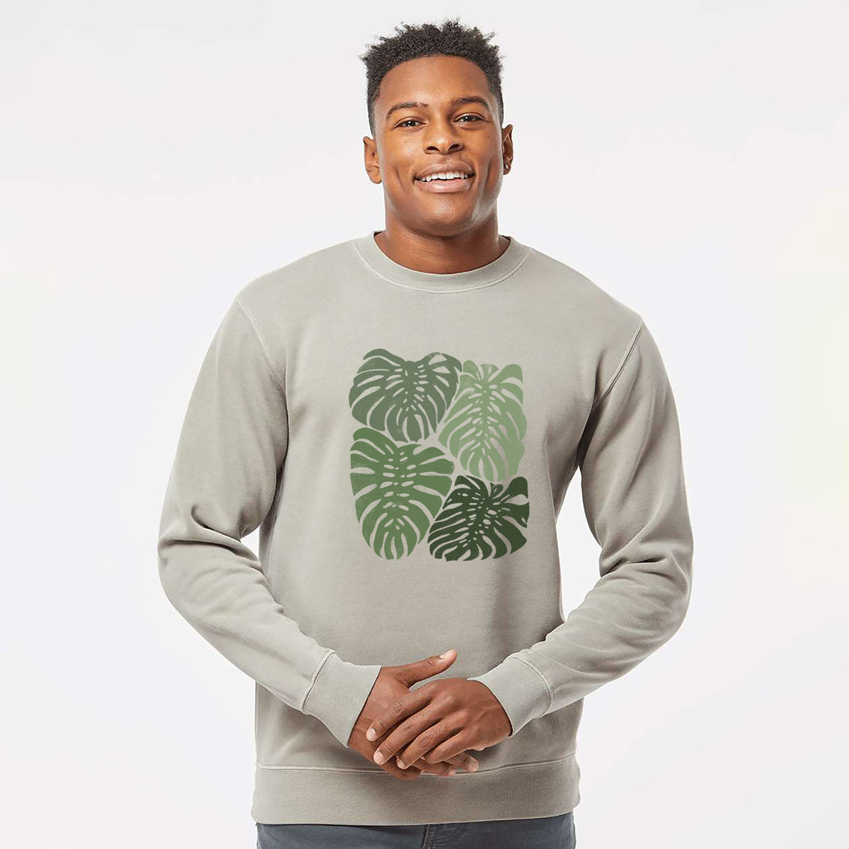 Monstera Vibes - Unisex Pigment Dyed Crew Sweatshirt in Cement