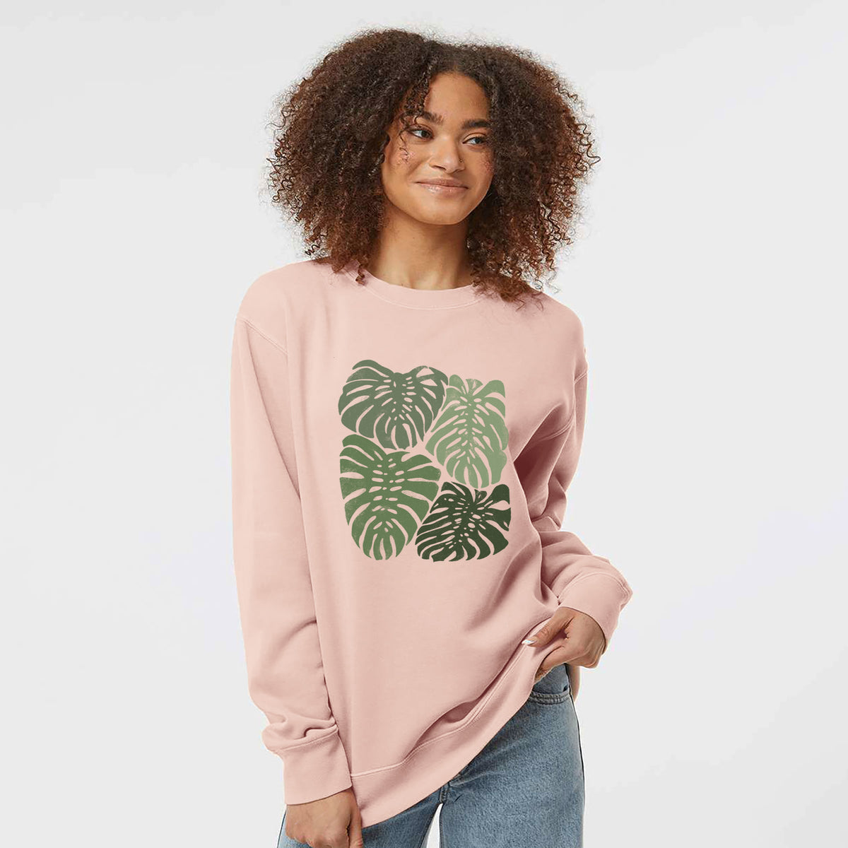 Monstera Vibes - Unisex Pigment Dyed Crew Sweatshirt in Dusty Pink