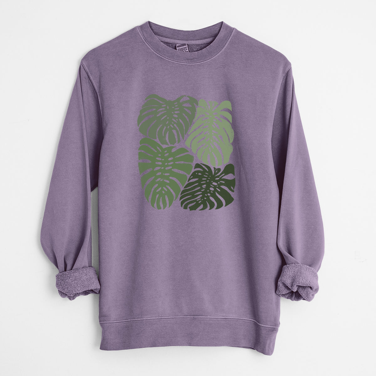 Monstera Vibes - Unisex Pigment Dyed Crew Sweatshirt in Plum