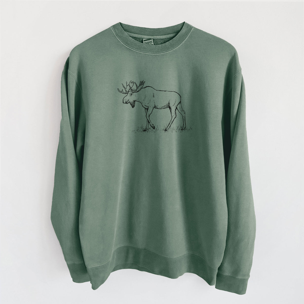 Bull Moose - Alces alces - Unisex Pigment Dyed Crew Sweatshirt in Alpine Green