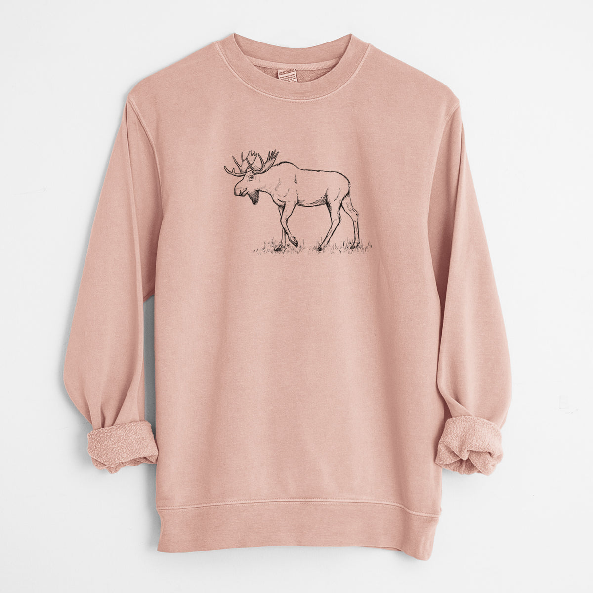 Bull Moose - Alces alces - Unisex Pigment Dyed Crew Sweatshirt in Dusty Pink